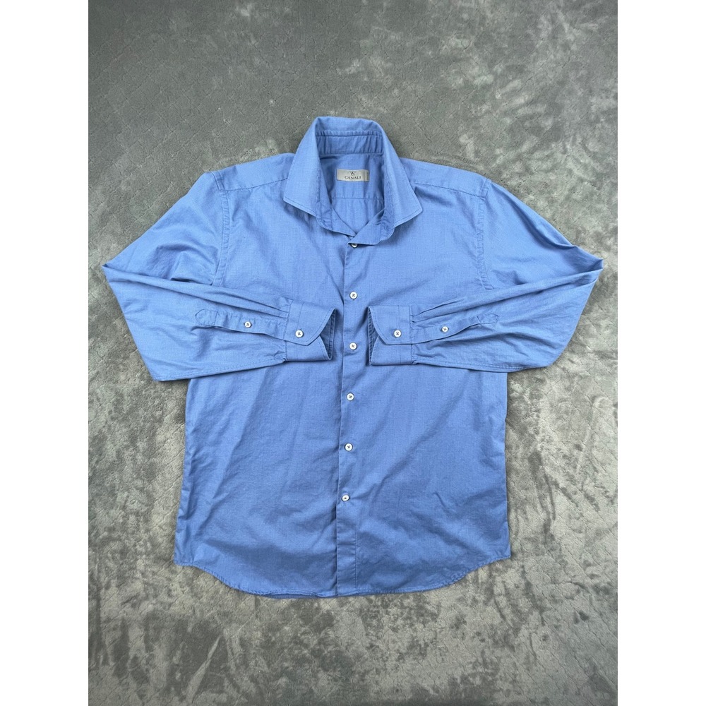 Canali‎ Mens 100% Cotton Dress Shirt Made in Italy Blue Long Sleeve 42 16 1/2